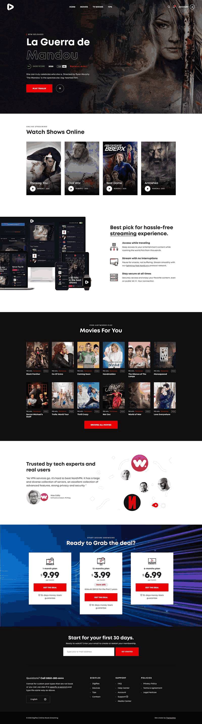 在线3D高清影院网站Wordpress模板(带手机版)效果图