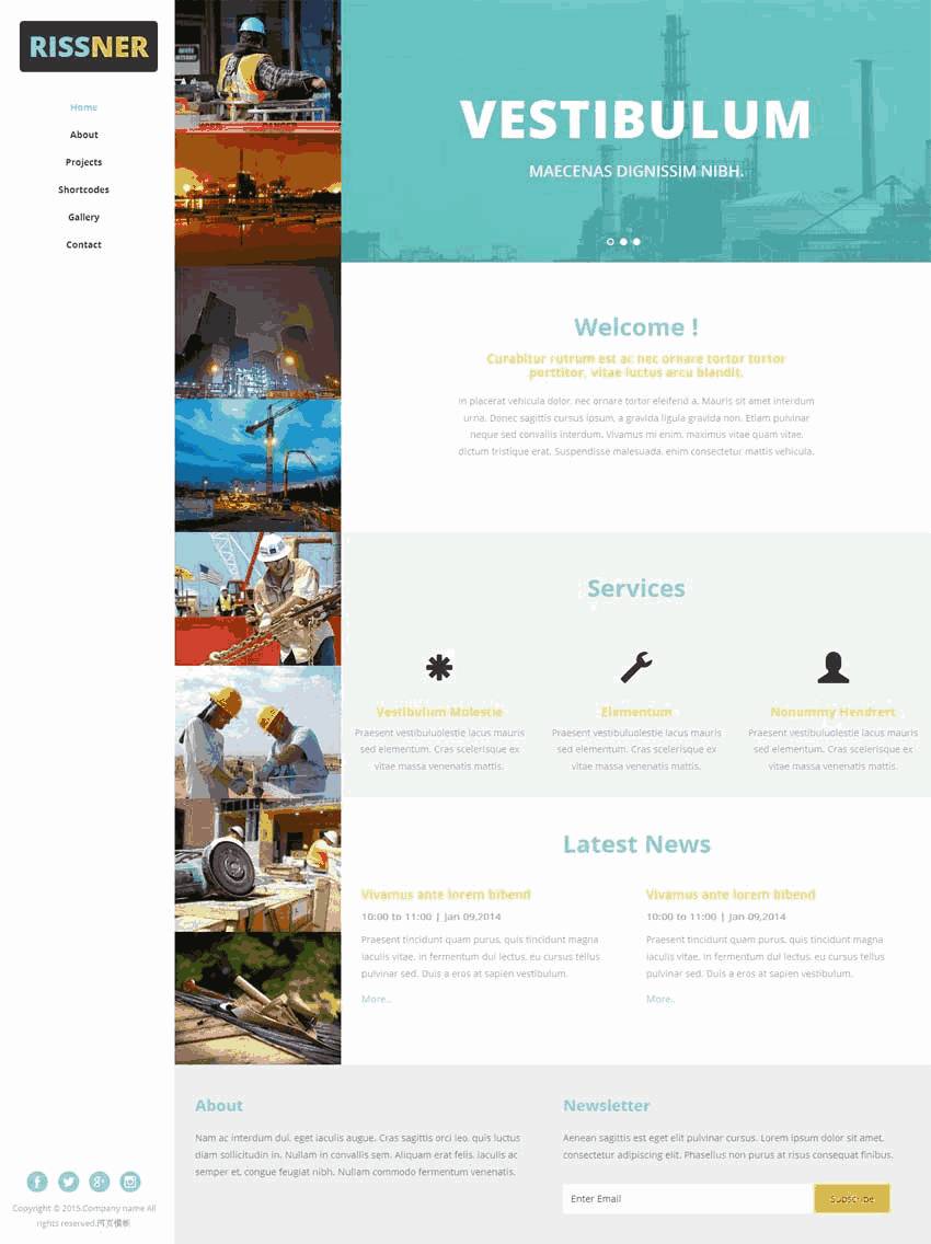 简洁的左侧固定导航建筑化工行业网站Wordpress模板(带手机版)效果图