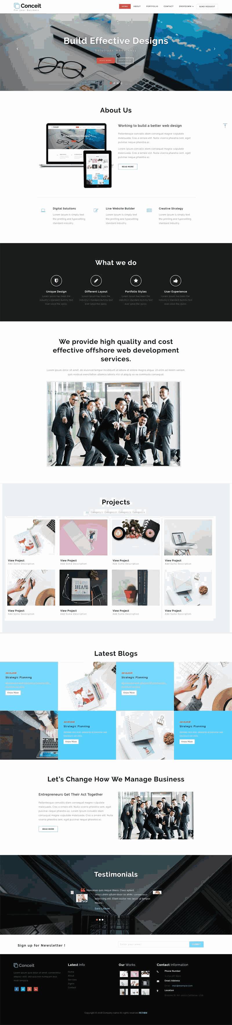简洁宽屏的商业设计公司通用网站Wordpress模板(带手机版)效果图