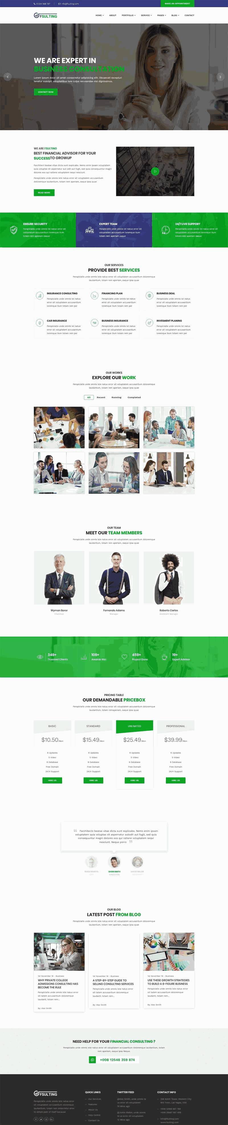 大气的商务金融咨询网站bootstrap响应式Wordpress模板(带手机版)效果图