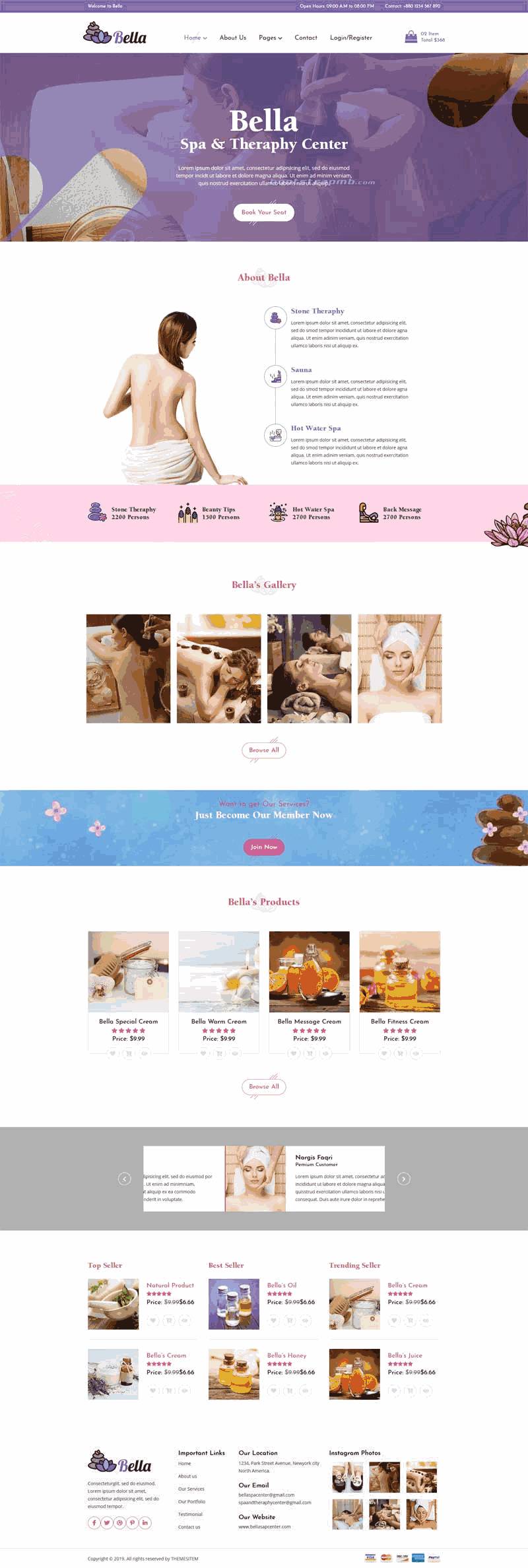 自适应Spa养生馆电商网站Wordpress模板(带手机版)效果图