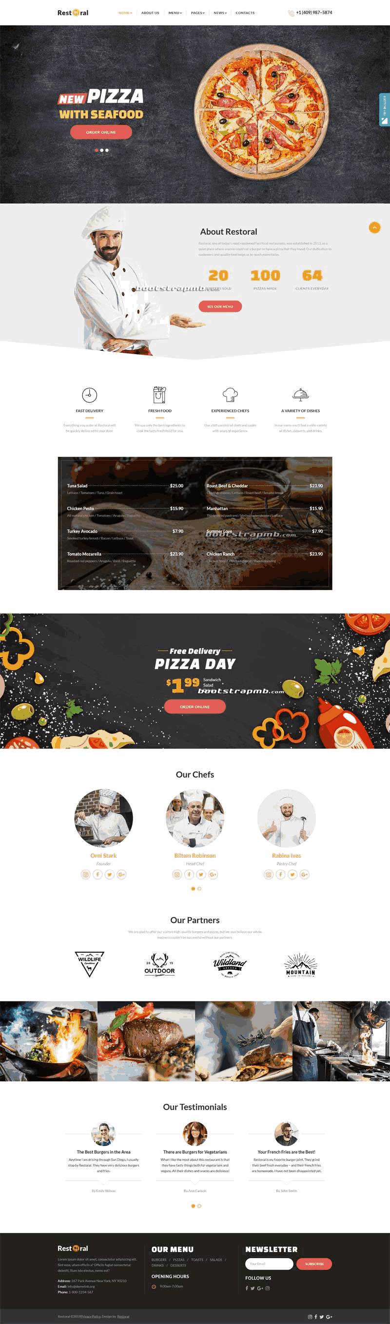 高端美食餐厅bootstrap响应式Wordpress模板(带手机版)效果图
