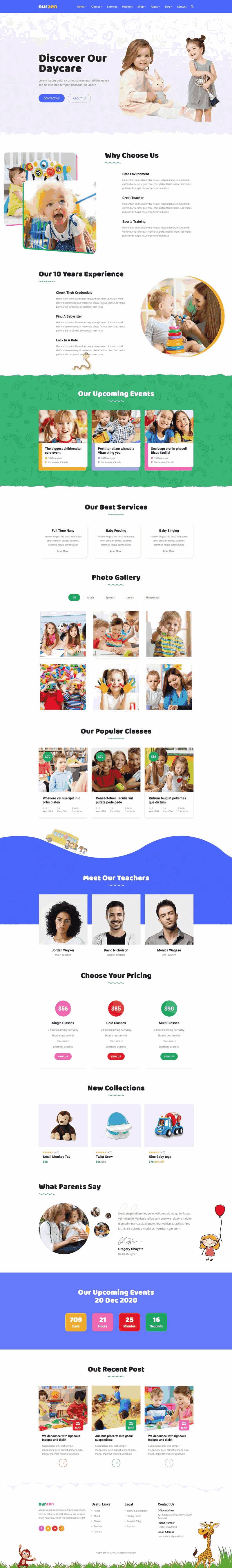 幼儿园早托教育机构网站Wordpress模板（带手机版）效果图