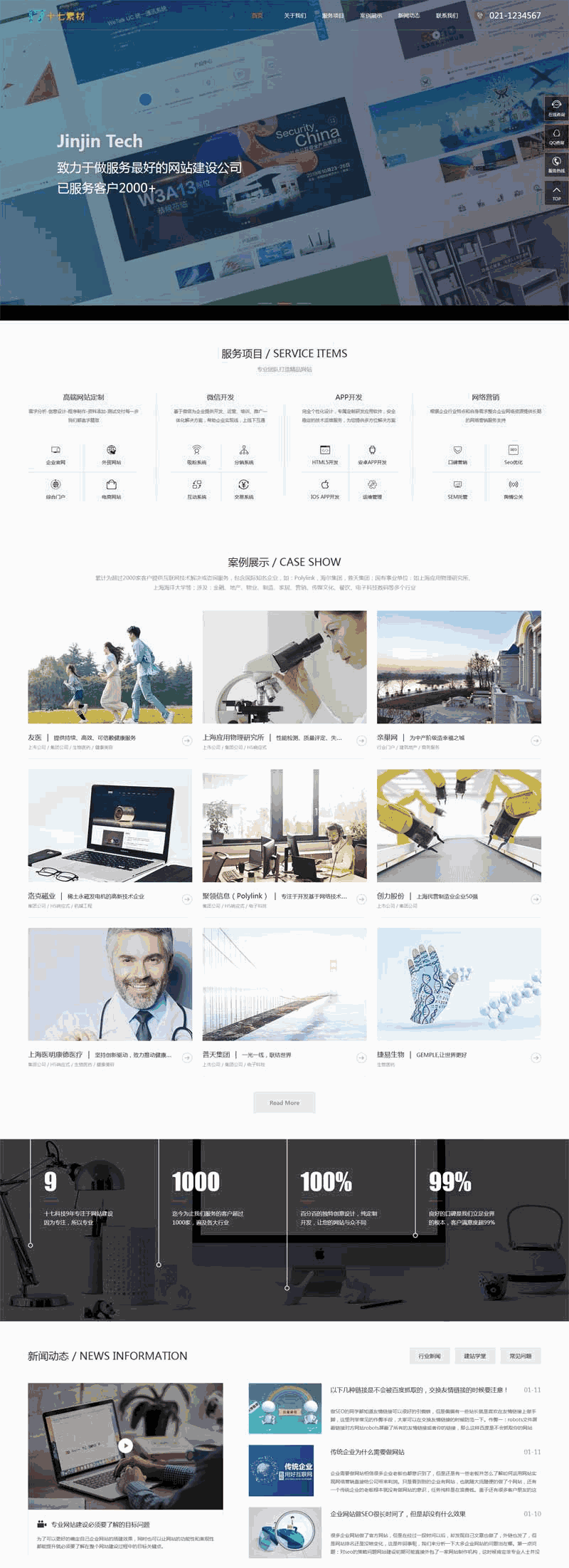 大气的互联网技术服务公司网站Wordpress模板(带手机版)效果图