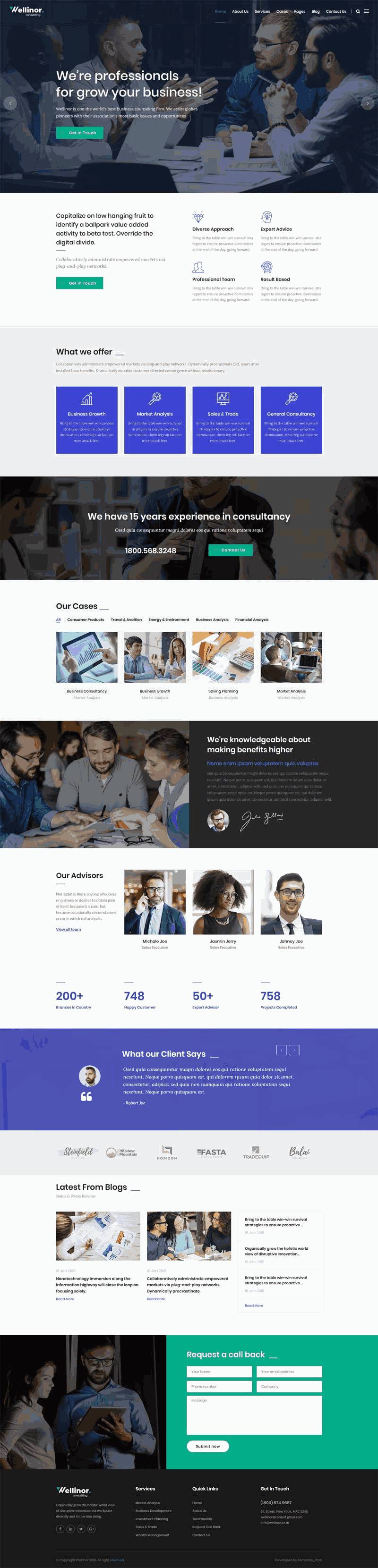 bootstrap响应式商业金融咨询公司网站Wordpress模板(带手机版)效果图