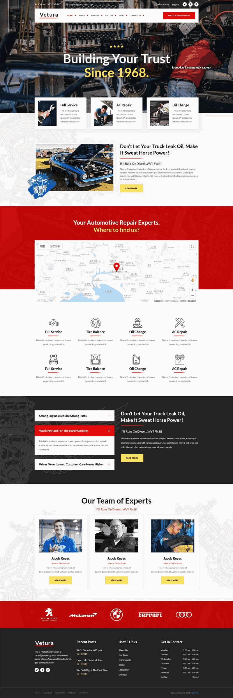 bootstrap响应式汽车修理店网站Wordpress模板(带手机版)效果图