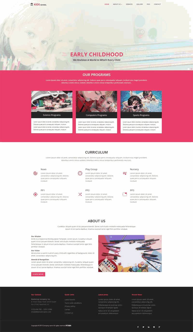 红色的儿童品牌教育培训机构网站Wordpress模板(带手机版)效果图