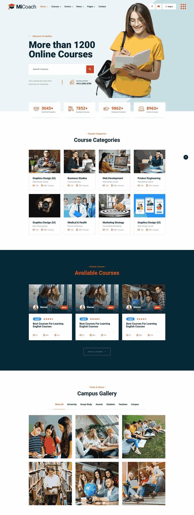 在线课程教育行业Wordpress模板(带手机版)效果图