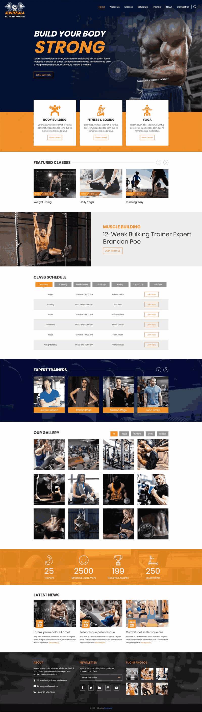 大气的健身俱乐部bootstrap响应式网站Wordpress模板(带手机版)效果图
