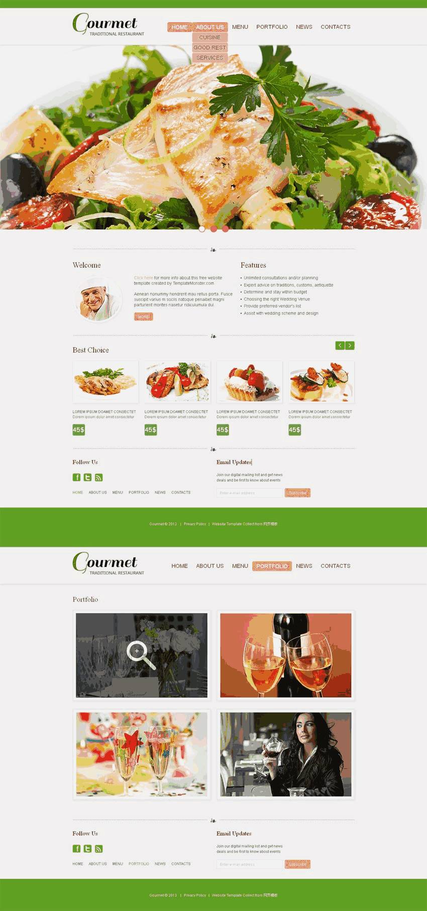 绿色的餐饮美食网站Wordpress模板(带手机版)效果图