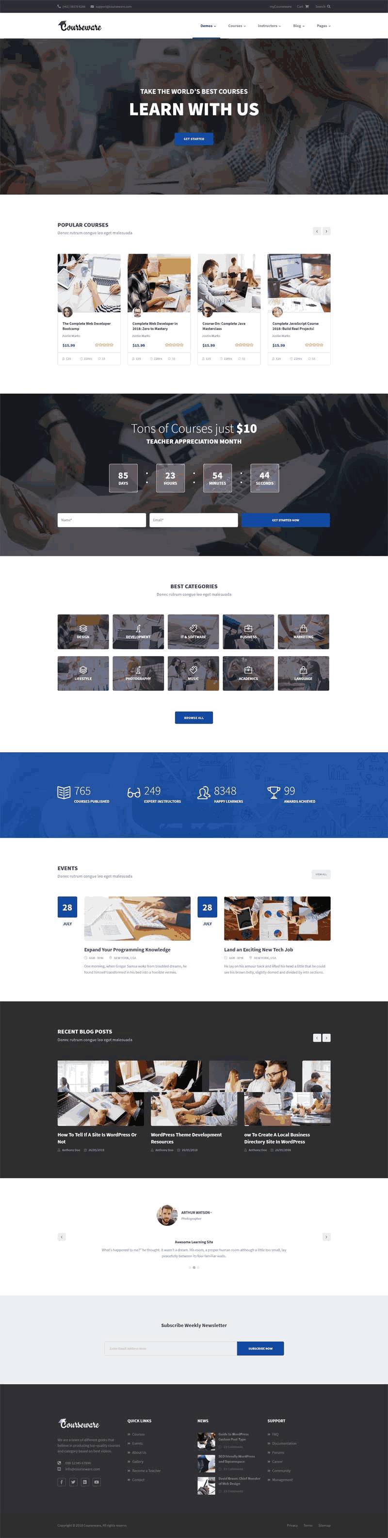 自适应在线课程教育bootstrap响应式网站Wordpress模板(带手机版)效果图