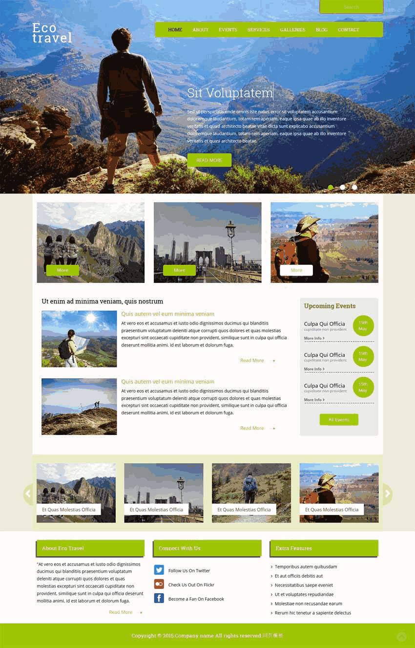 绿色的bootstrap自适应户外旅游网站Wordpress模板(带手机版)效果图