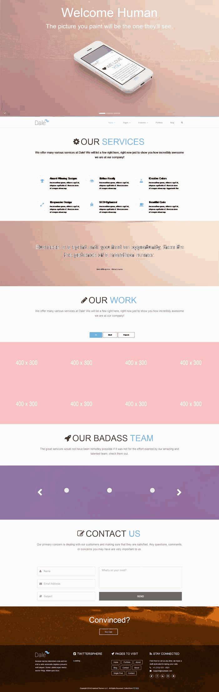 html5通用的app软件开发公司自适应Wordpress模板(带手机版)效果图