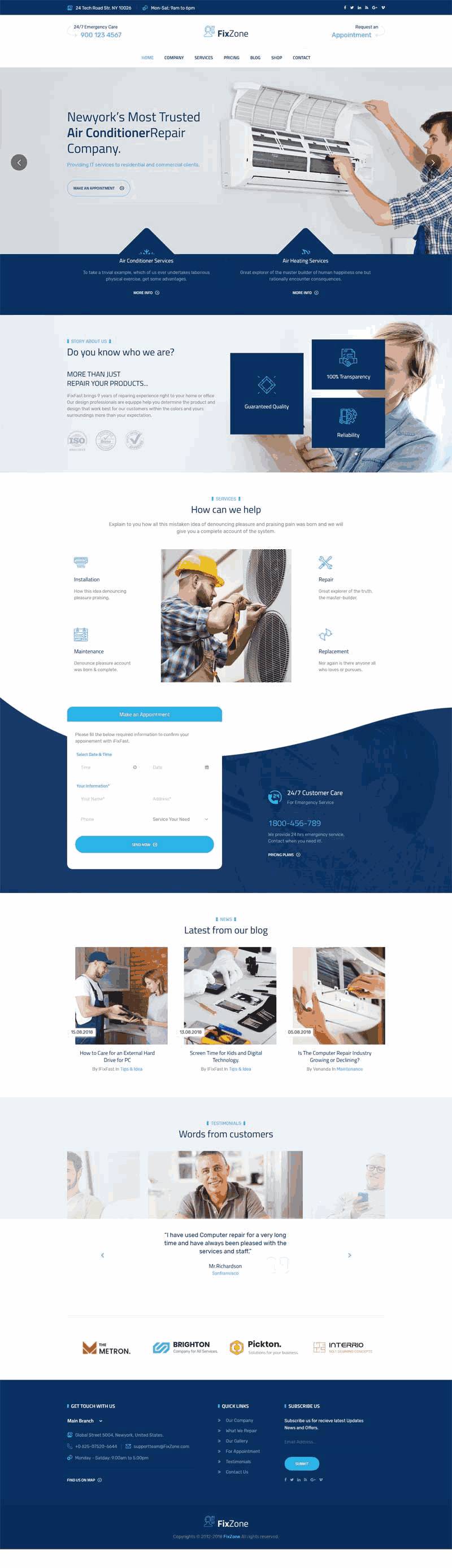 bootstrap响应式空调电器维修服务网站Wordpress模板(带手机版)效果图