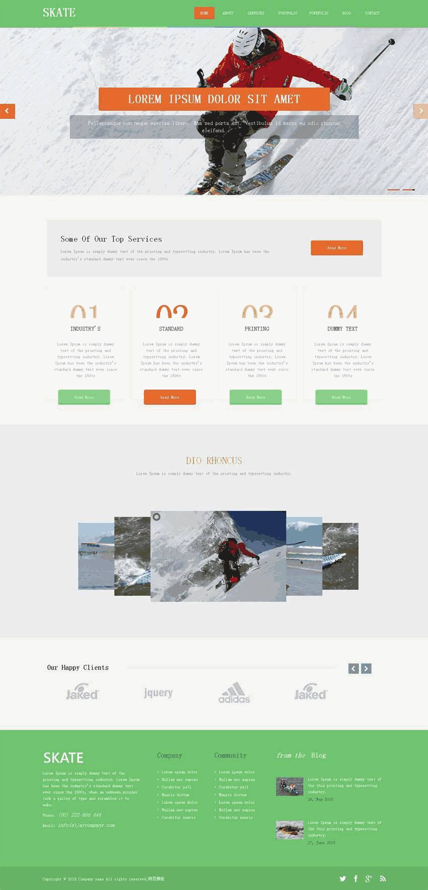 绿色的自适应滑雪场网站Wordpress模板(带手机版)效果图