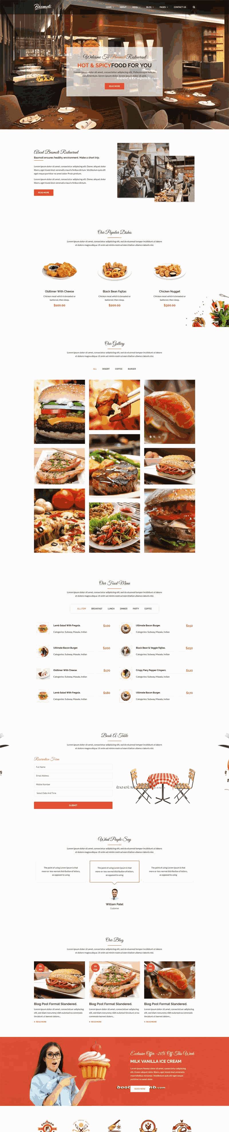 大气的餐饮行业bootstrap响应式网站Wordpress模板(带手机版)效果图