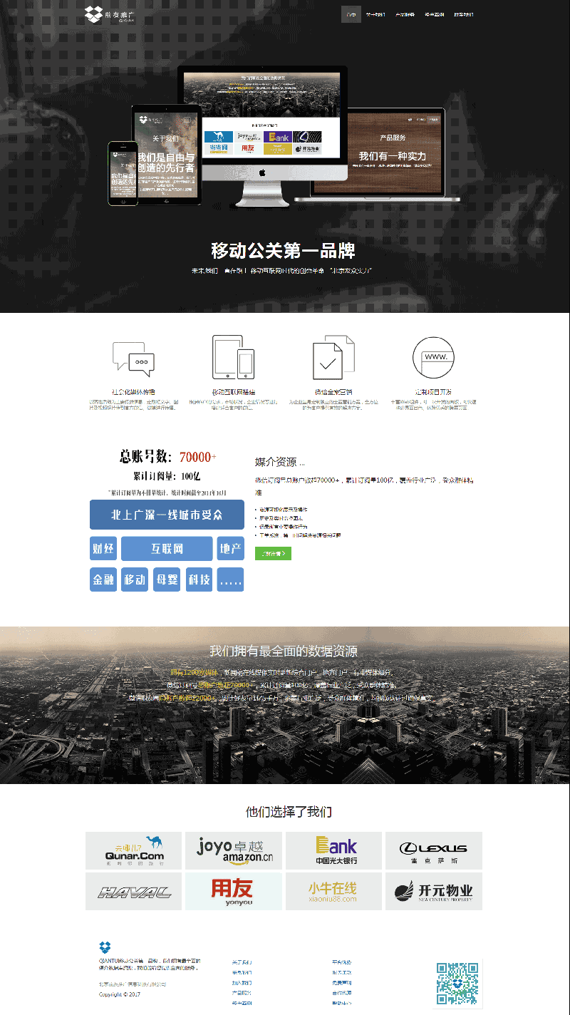 基于bootstrap响应式简洁大气服务推广网站Wordpress模板(带手机版)效果图