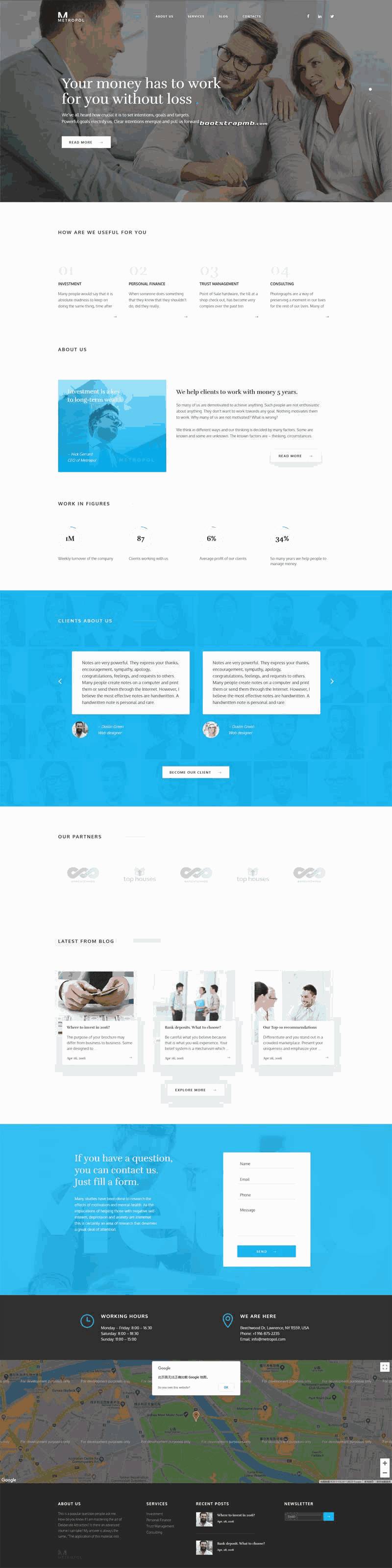 bootstrap响应式投资理财管理公司网站Wordpress模板(带手机版)效果图