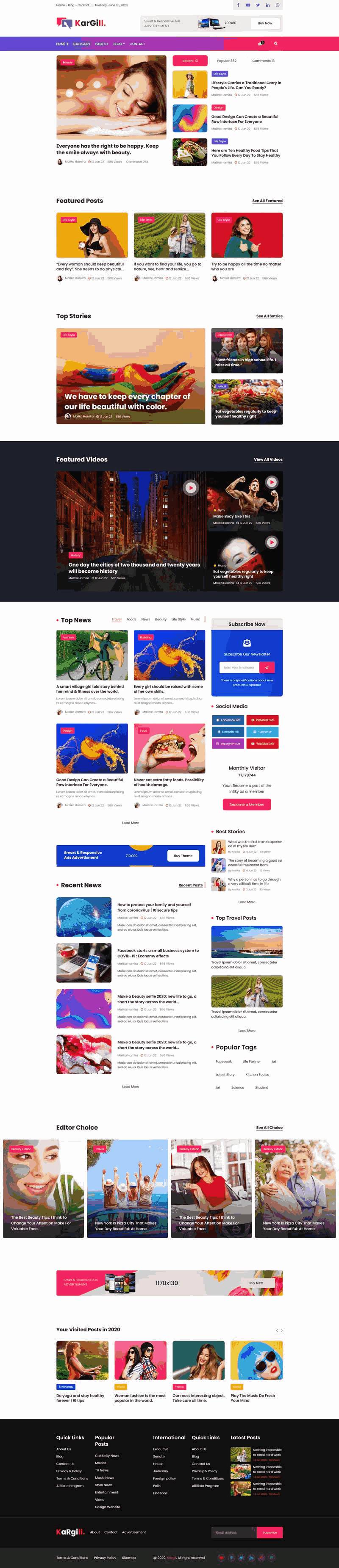 时尚杂志图片博客资讯网站Wordpress模板(带手机版)效果图