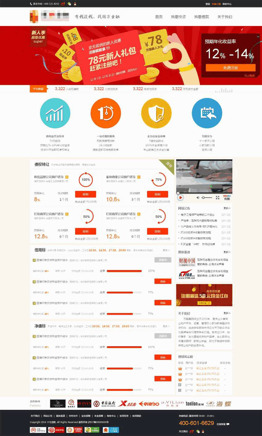 简洁的p2p金融投资平台网站全套Wordpress模板（带手机版）效果图