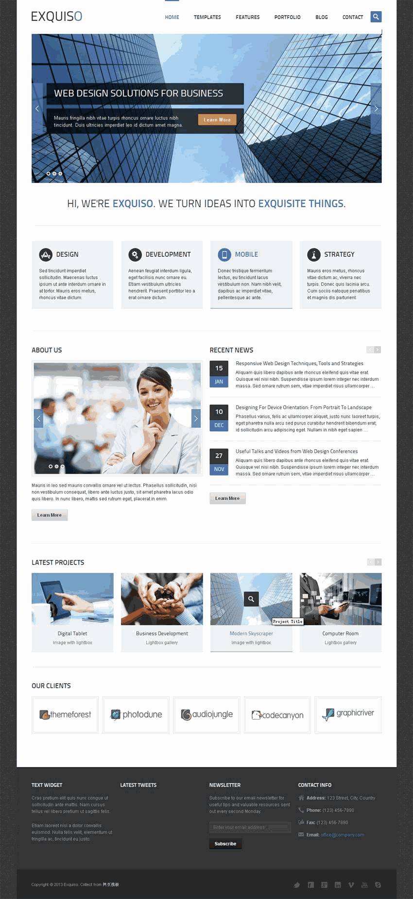 扁平化网站设计商务公司html5自适应Wordpress模板（带手机版）效果图