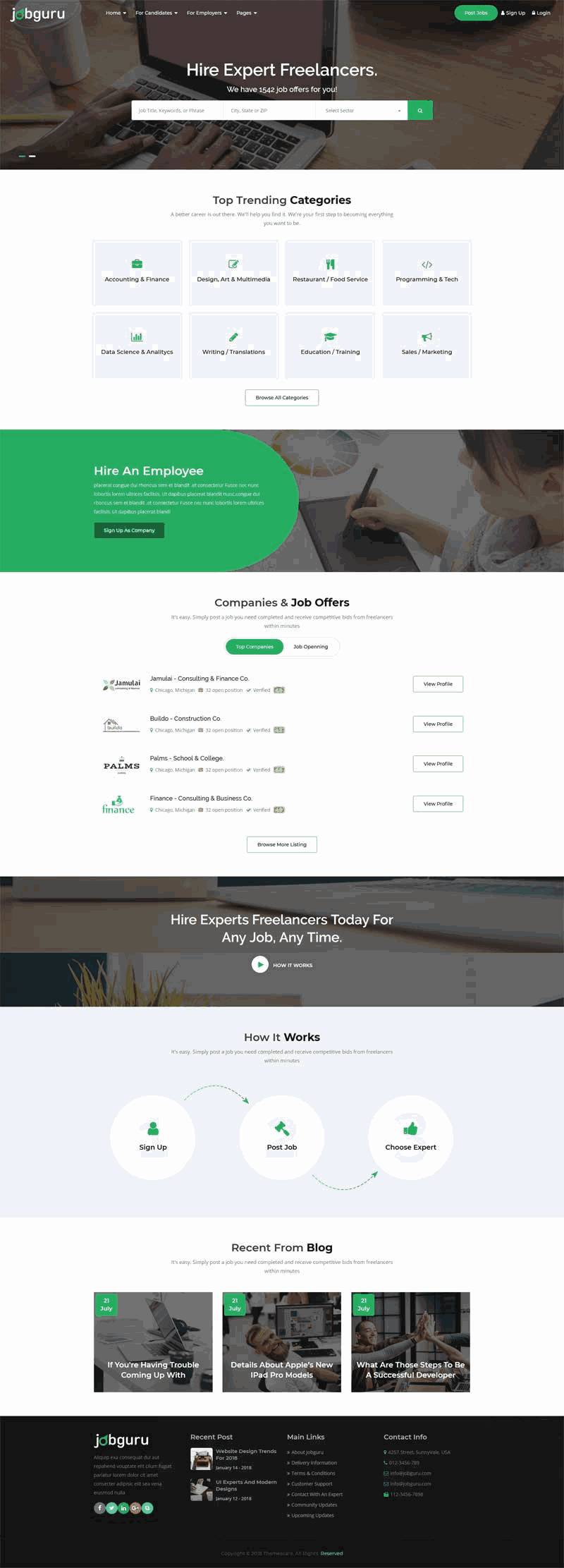 bootstrap响应式职位招聘信息网站Wordpress模板（带手机版）效果图