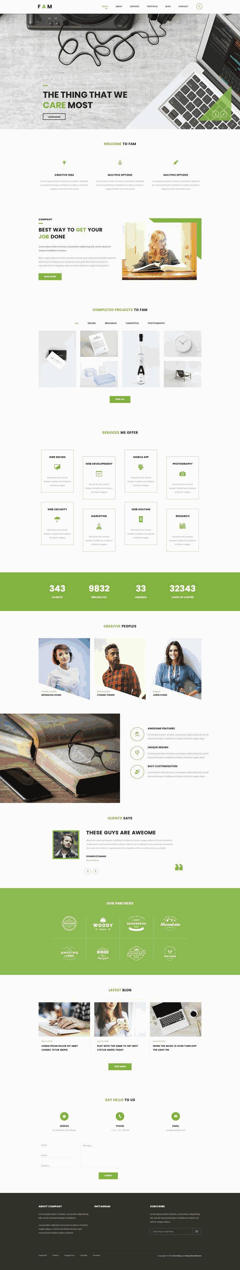 绿色创意的设计公司网站Wordpress模板(带手机版)效果图