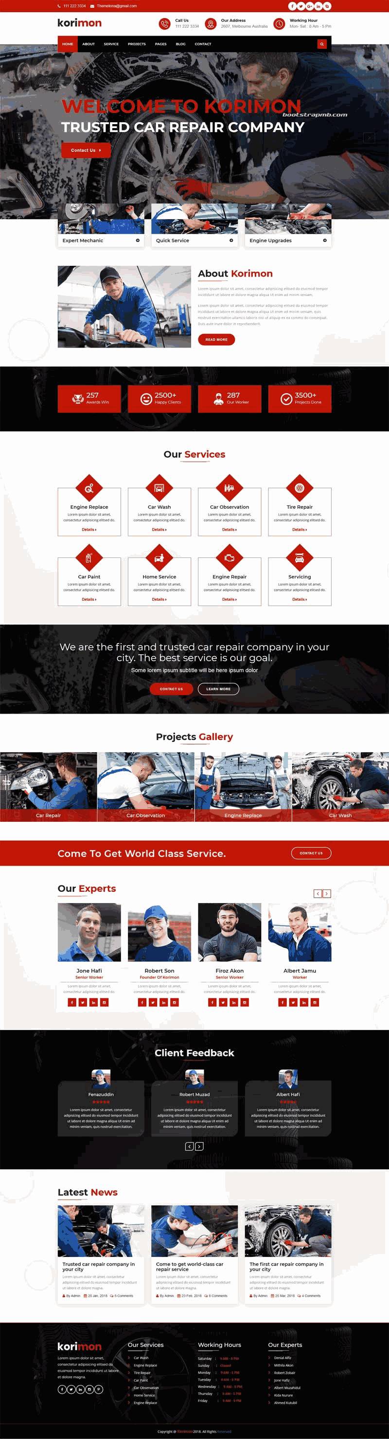 bootstrap响应式汽车维修4s店网站Wordpress模板(带手机版)效果图