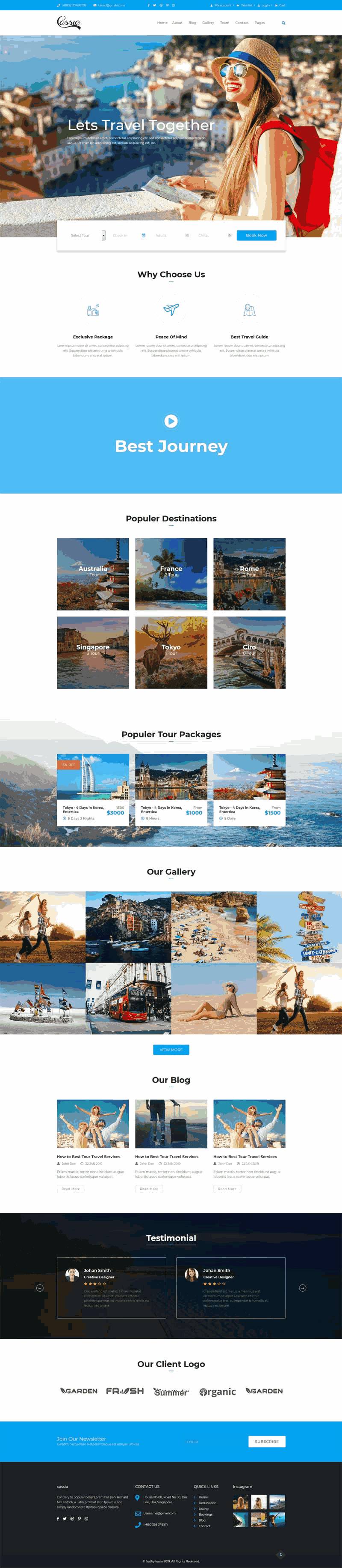 蓝色的旅行社组团网站bootstrap响应式Wordpress模板（带手机版）效果图