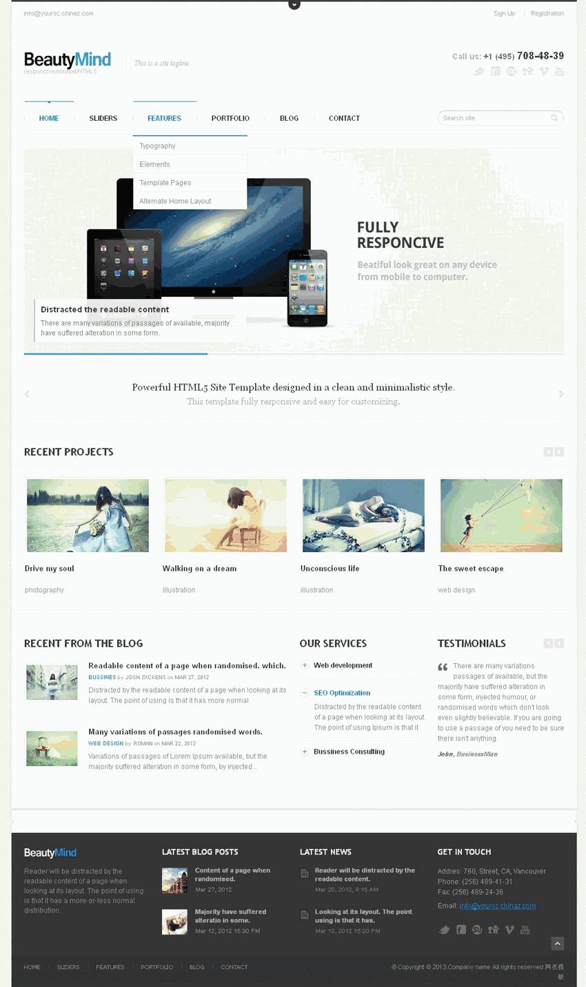 简洁的html5自适应设计公司博客网站Wordpress模板(带手机版)效果图