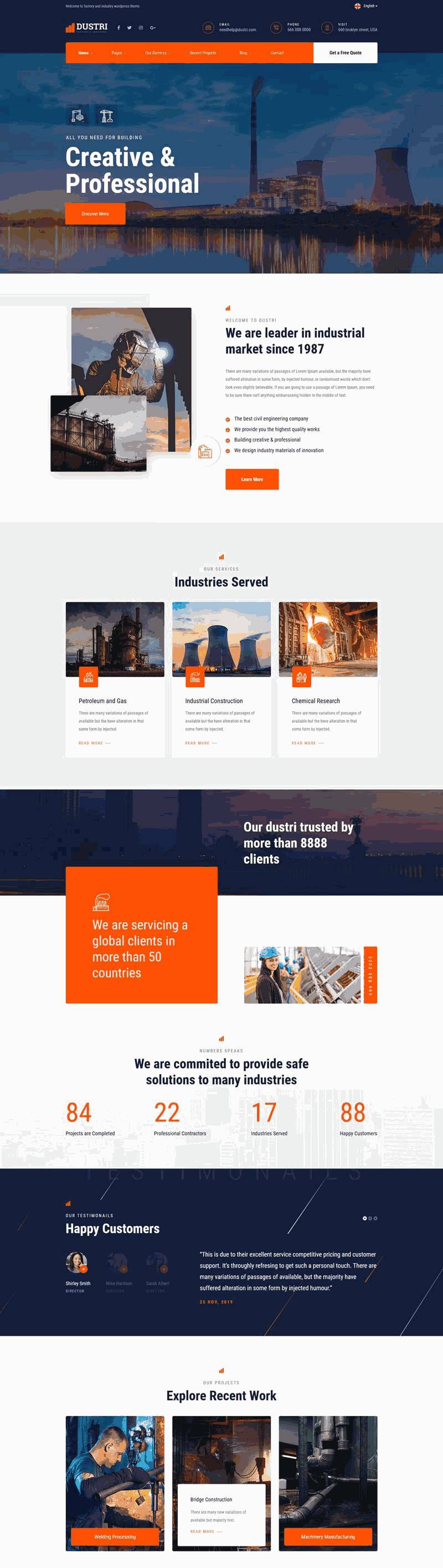 bootstrap响应式钢铁重工业网站Wordpress模板(带手机版)效果图