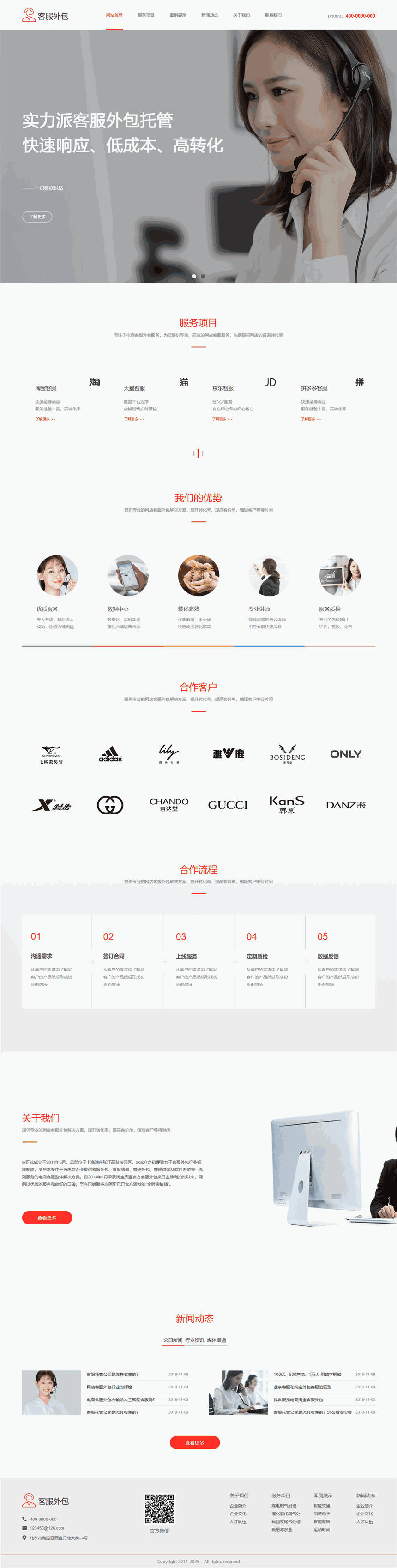 优选客服外包企业网站模板主题(含手机站)预览图