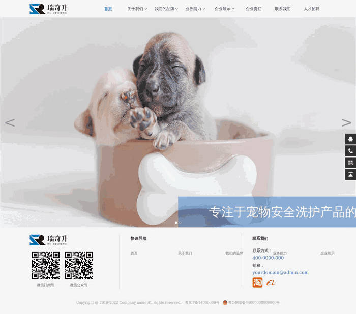 自适应宠物动物萌宠物洗护用品网站模板(带手机版)预览图