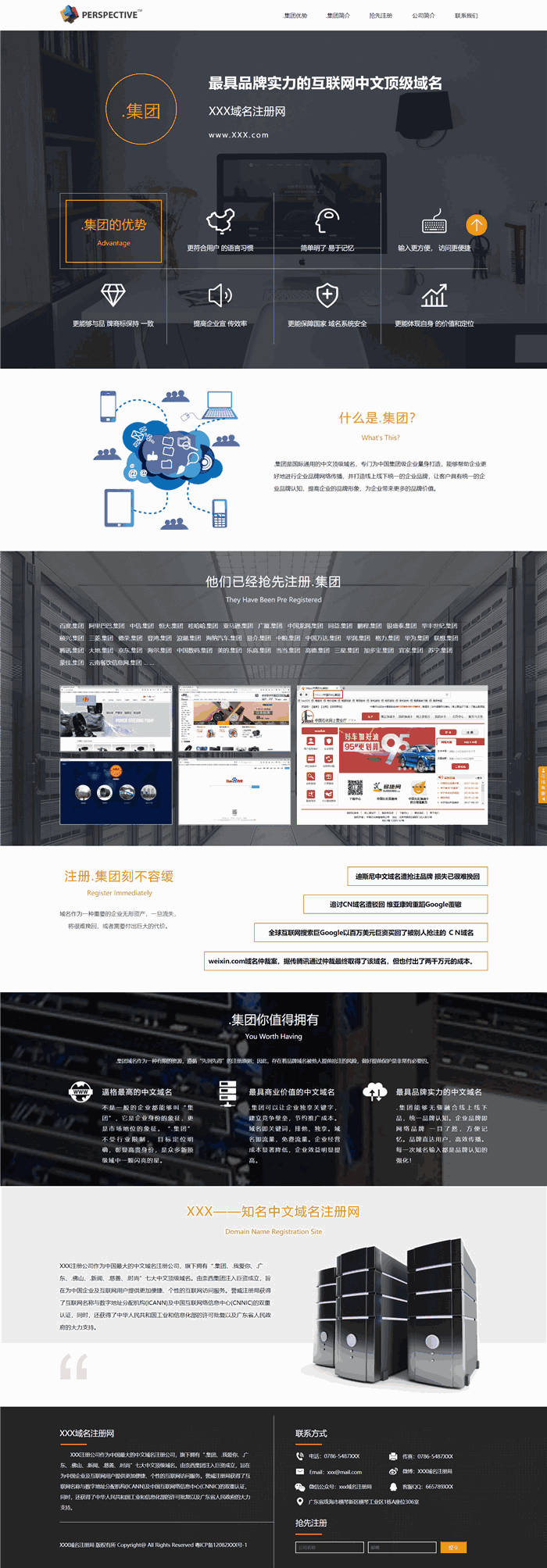自适应响应式互联网络域名注册WordPress网站模板预览图