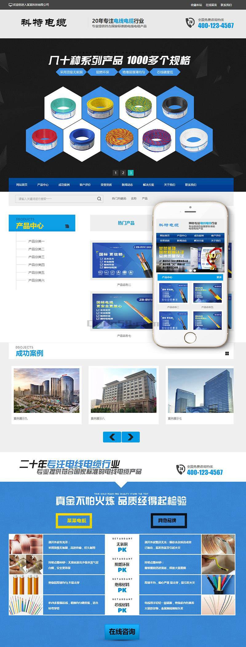 营销型铝合金电缆类网站Wordpress模板(带手机端)效果图