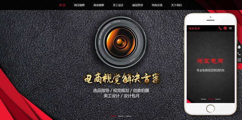 响应式淘宝美工摄影店铺装修类Wordpress模板(自适应手机端)效果图