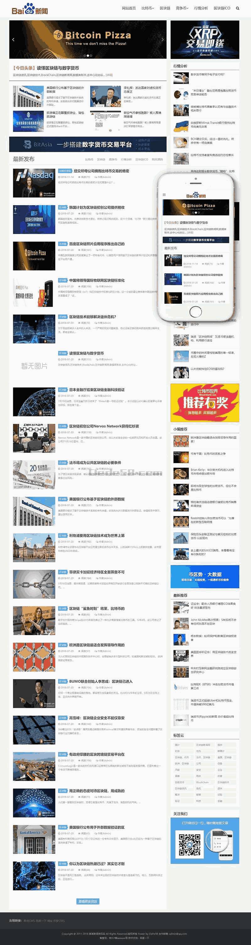 响应式比特币新闻资讯网类网站Wordpress模板带手机端效果图