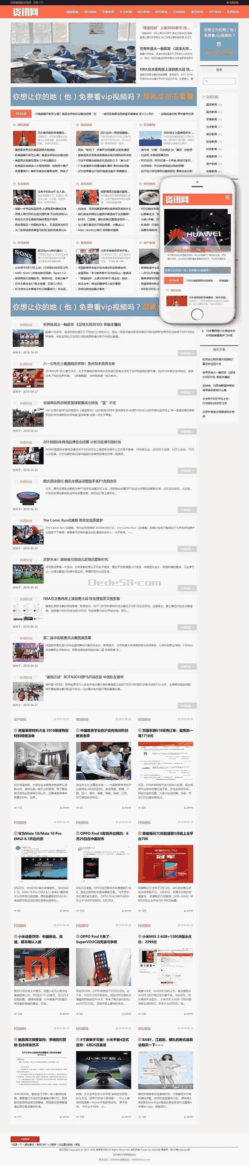 响应式新闻资讯网类Wordpress模板(自适应手机端)效果图