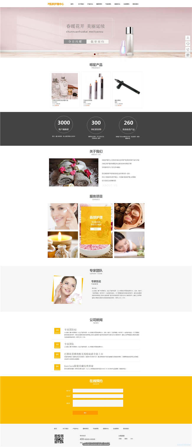美容护肤中心网站WP整站模板(含手机版)预览图