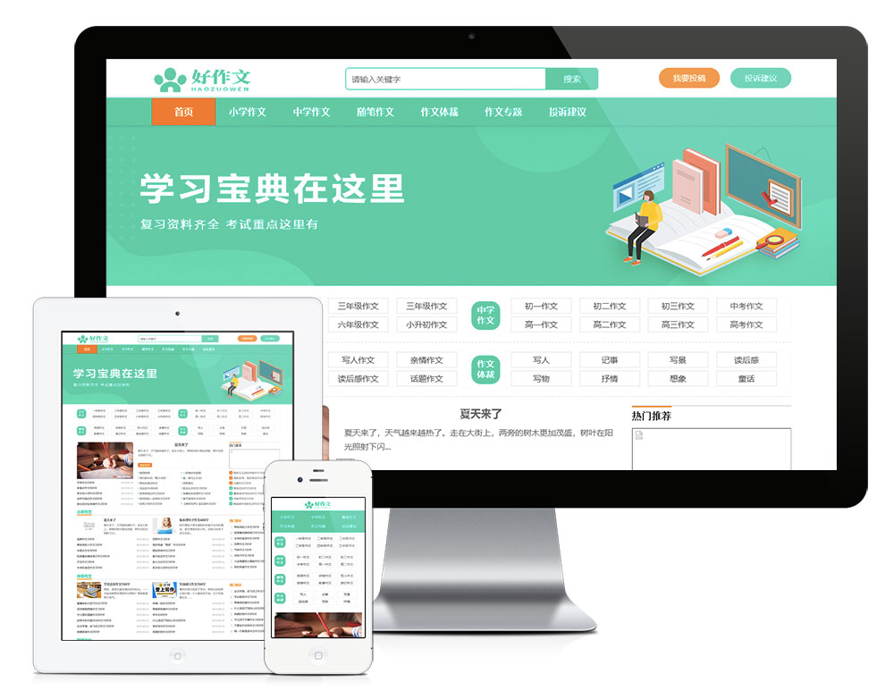 精美简洁作文范文网站Wordpress模板展示图