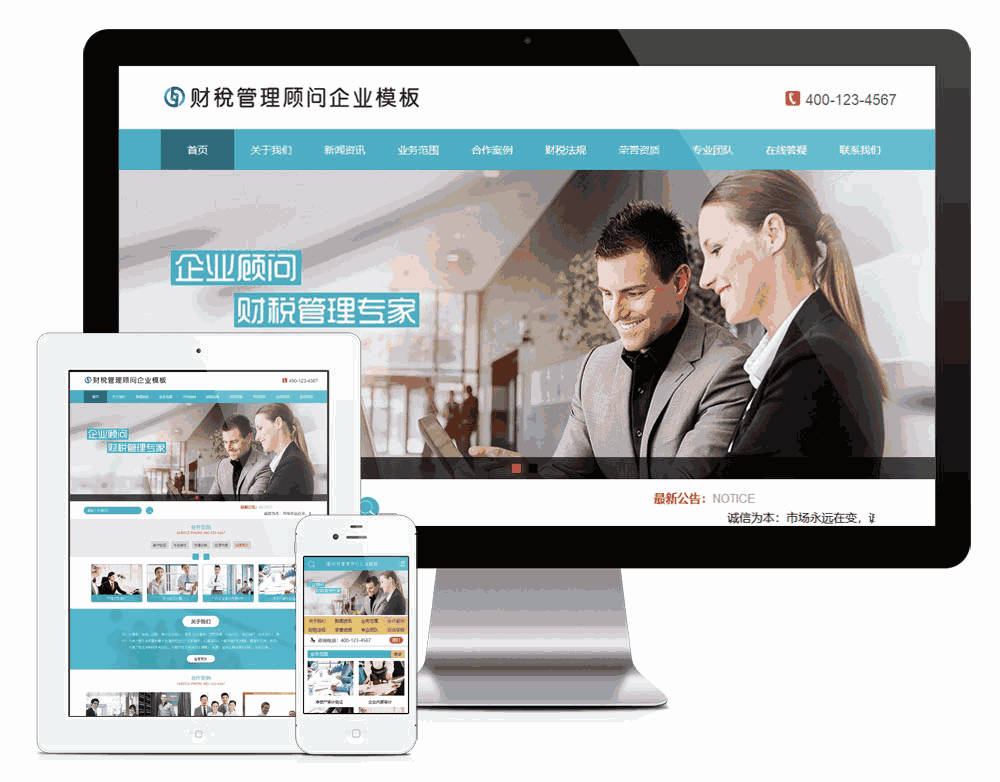 财税管理顾问企业网站WordPress模板主题效果图