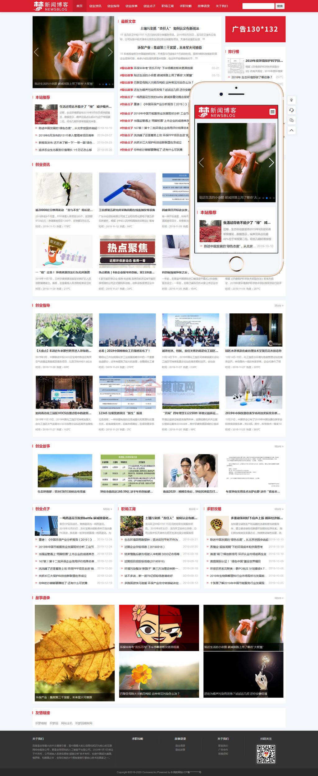响应式HTML5文章新闻资讯网站博客整站Wordpress模板(自适应PC+手机站)截图